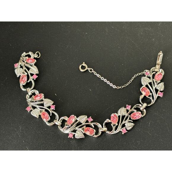 Coro Jewelry - Coro Silver and Pink Floral Bracelet